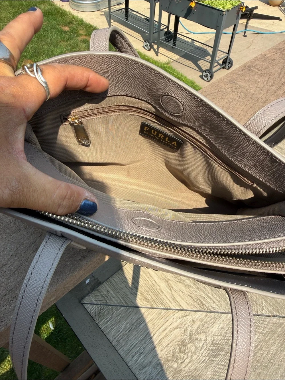EUC Furla Vittoria Vintage Leather Beige Tote Bag